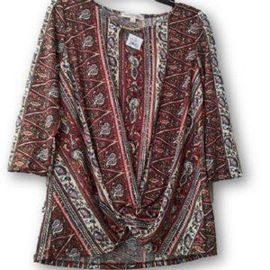 Another Reason Rust Multi-color Print Blouse M NWT